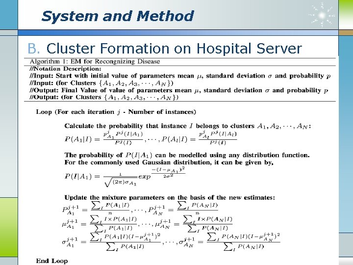 System and Method B. Cluster Formation on Hospital Server 