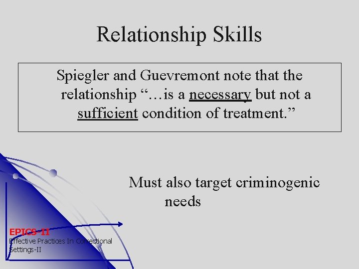 Relationship Skills Spiegler and Guevremont note that the relationship “…is a necessary but not