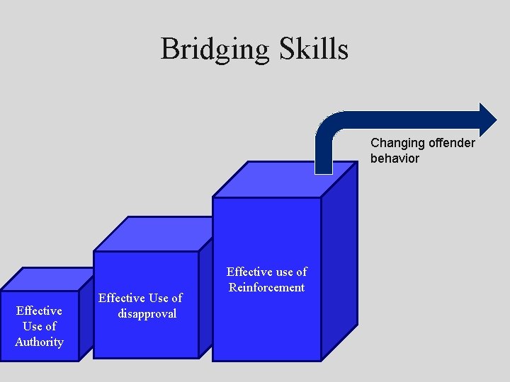 Bridging Skills Changing offender behavior Effective Use of Authority Effective Use of disapproval Effective