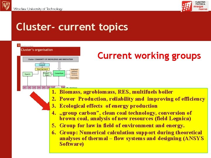 Cluster- current topics Current working groups 1. 2. 3. 4. Biomass, agrobiomass, RES, multifuels