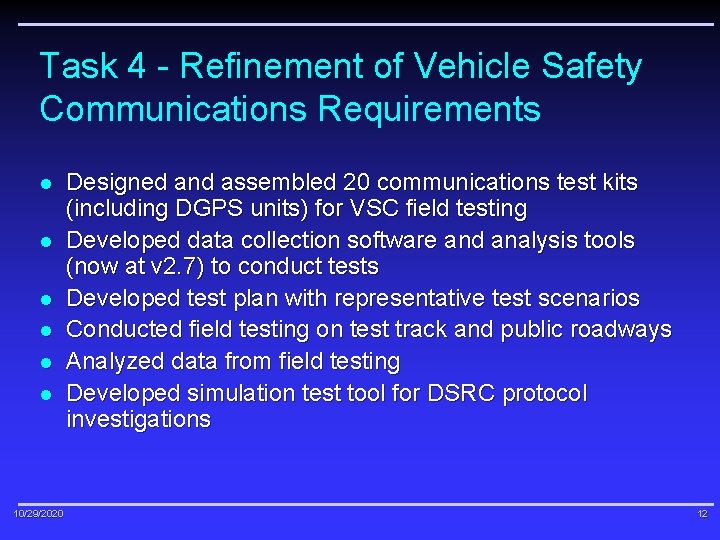 Task 4 - Refinement of Vehicle Safety Communications Requirements l l l 10/29/2020 Designed