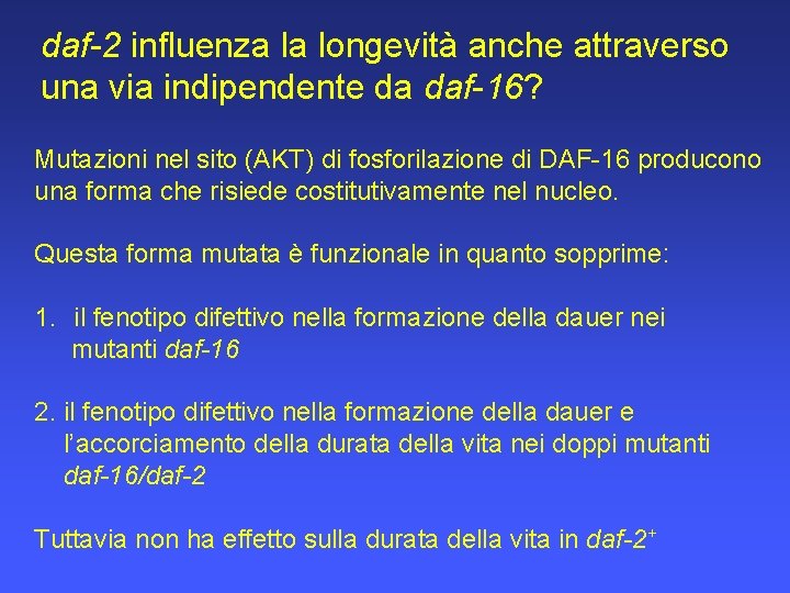 daf-2 influenza la longevità anche attraverso una via indipendente da daf-16? Mutazioni nel sito