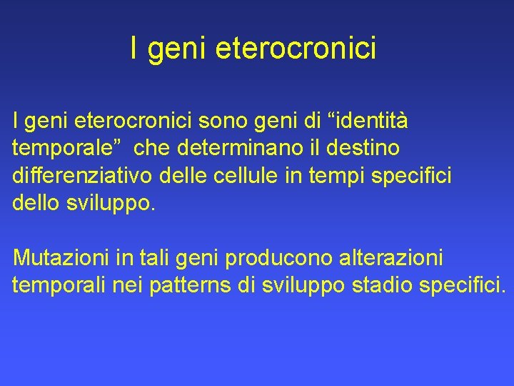 I geni eterocronici sono geni di “identità temporale” che determinano il destino differenziativo delle