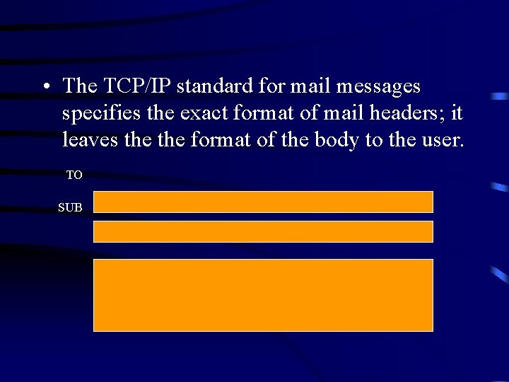  • The TCP/IP standard for mail messages specifies the exact format of mail