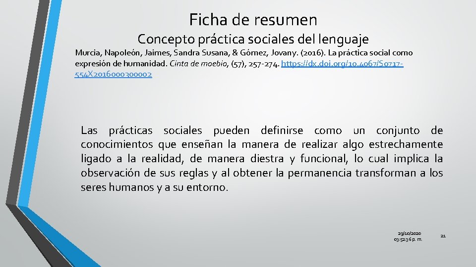 Ficha de resumen Concepto práctica sociales del lenguaje Murcia, Napoleón, Jaimes, Sandra Susana, &