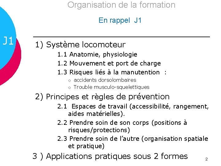 Organisation de la formation En rappel J 1 1) Système locomoteur 1. 1 Anatomie,