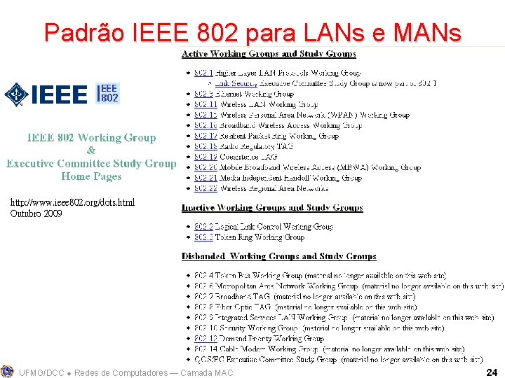Padrão IEEE 802 para LANs e MANs http: //www. ieee 802. org/dots. html Outubro