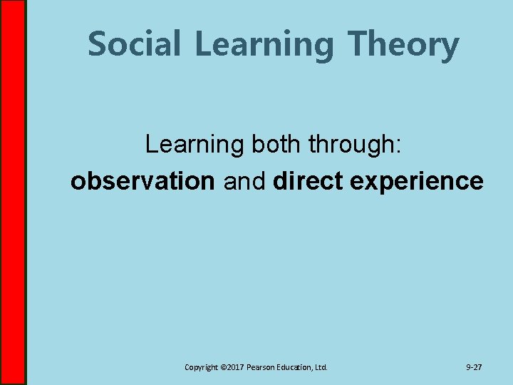 Social Learning Theory Learning both through: observation and direct experience Copyright © 2017 Pearson