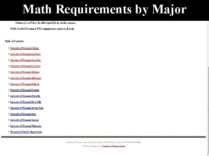 Math Requirements by Major 