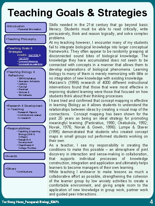 Teaching Goals & Strategies § Introduction § Personal Information § Teaching Philosophy § Teaching