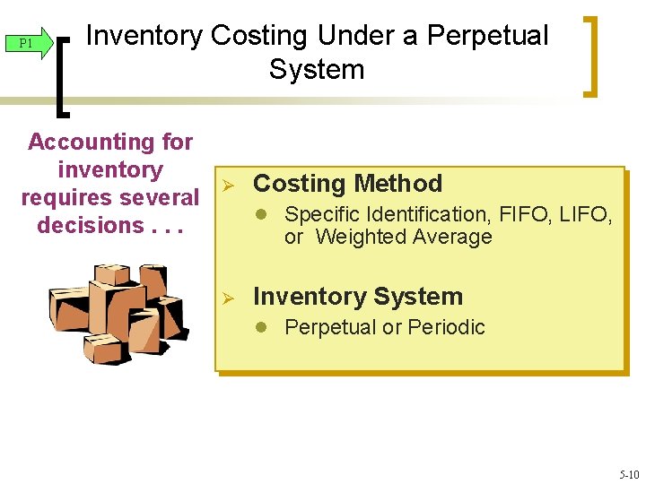 P 1 Inventory Costing Under a Perpetual System Accounting for inventory requires several decisions.