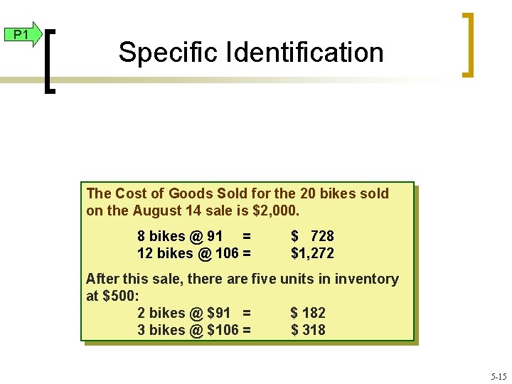 P 1 Specific Identification The Cost of Goods Sold for the 20 bikes sold