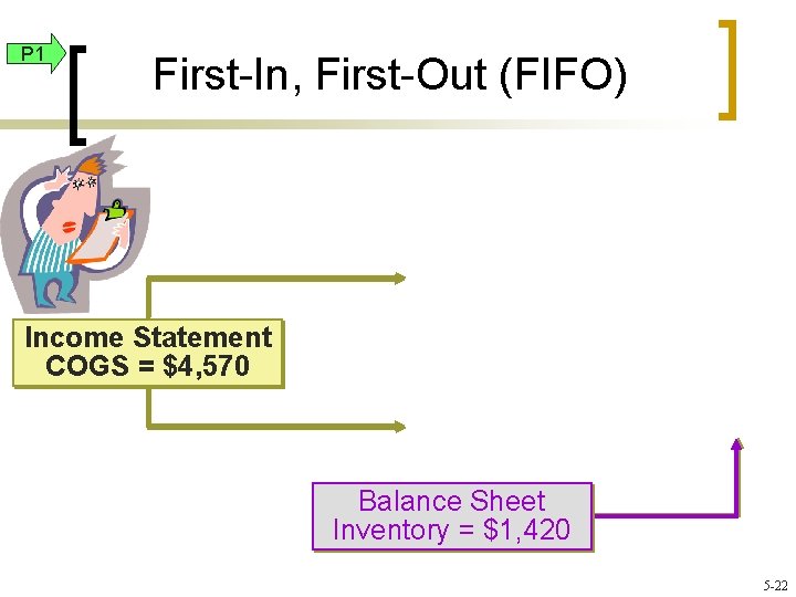P 1 First-In, First-Out (FIFO) Income Statement COGS = $4, 570 Balance Sheet Inventory