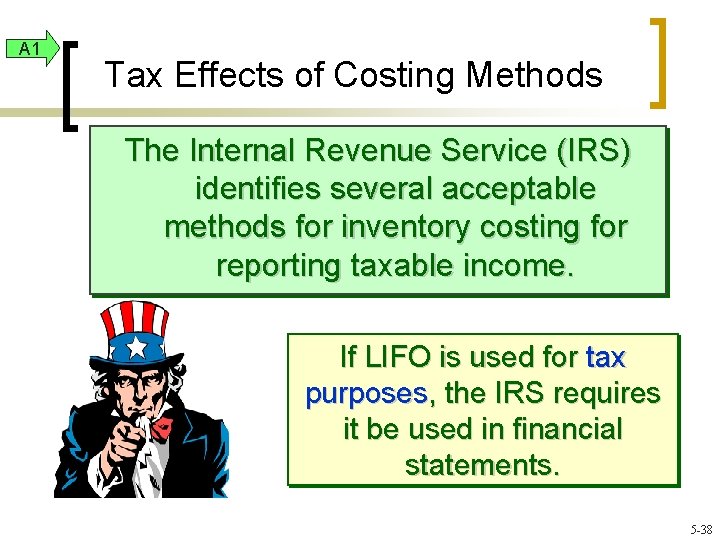 A 1 Tax Effects of Costing Methods The Internal Revenue Service (IRS) identifies several