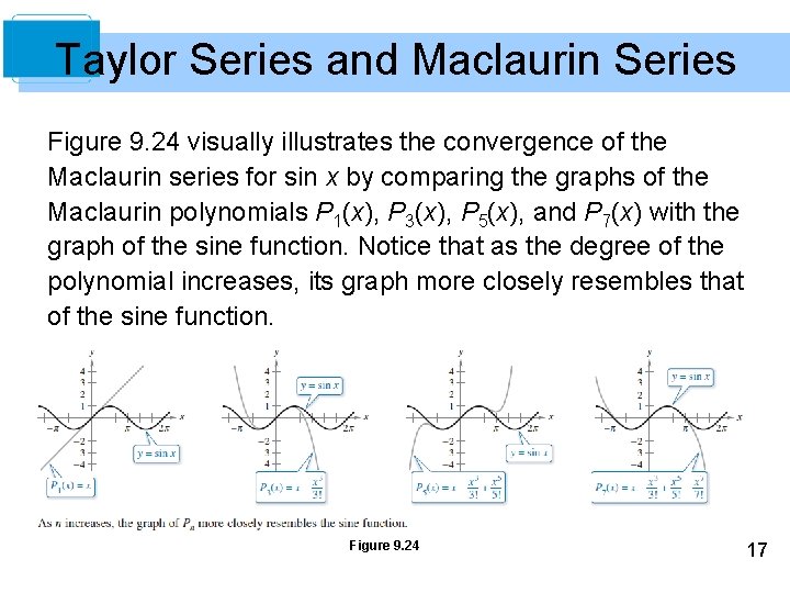 Taylor Series and Maclaurin Series Figure 9. 24 visually illustrates the convergence of the