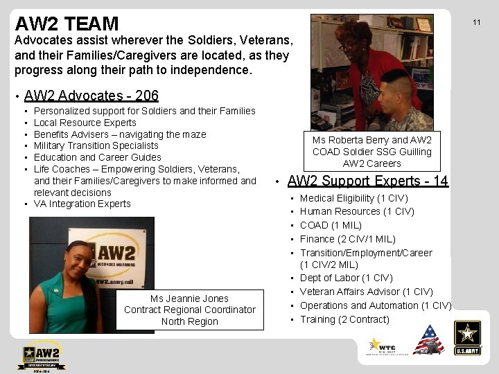 AW 2 TEAM 11 Advocates assist wherever the Soldiers, Veterans, and their Families/Caregivers are