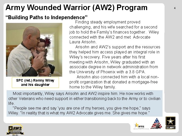 Army Wounded Warrior (AW 2) Program “Building Paths to Independence” SPC (ret. ) Ronny
