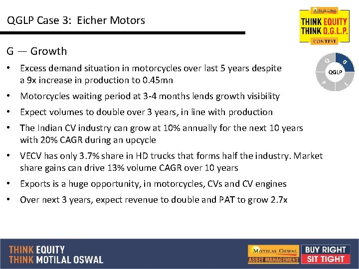 QGLP Case 3: Eicher Motors G — Growth QGLP • Motorcycles waiting period at