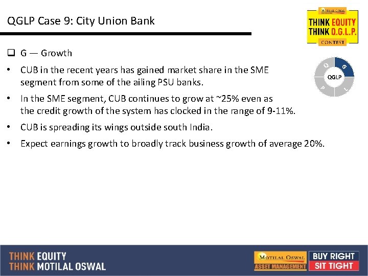 QGLP Case 9: City Union Bank q G — Growth G Q • CUB