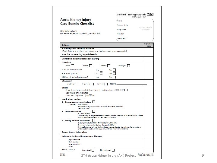 STH Acute Kidney Injury (AKI) Project 9 