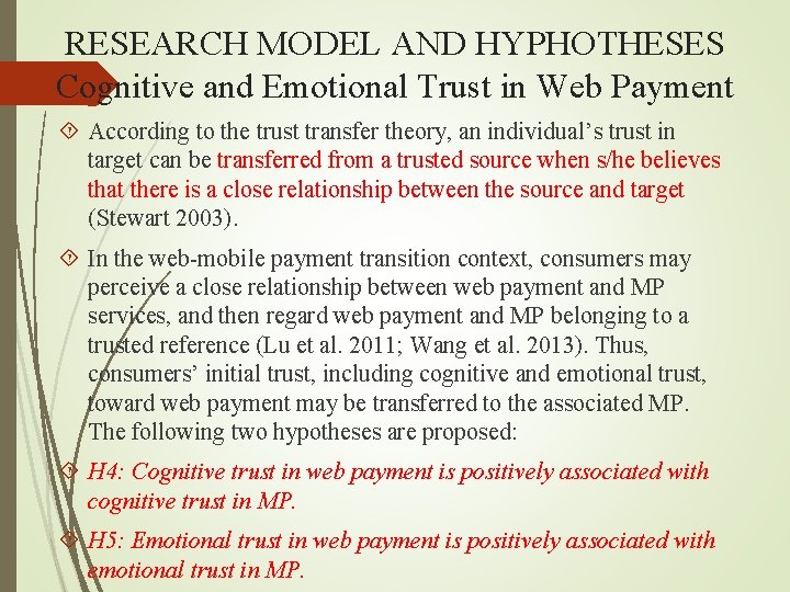 RESEARCH MODEL AND HYPHOTHESES Cognitive and Emotional Trust in Web Payment According to the
