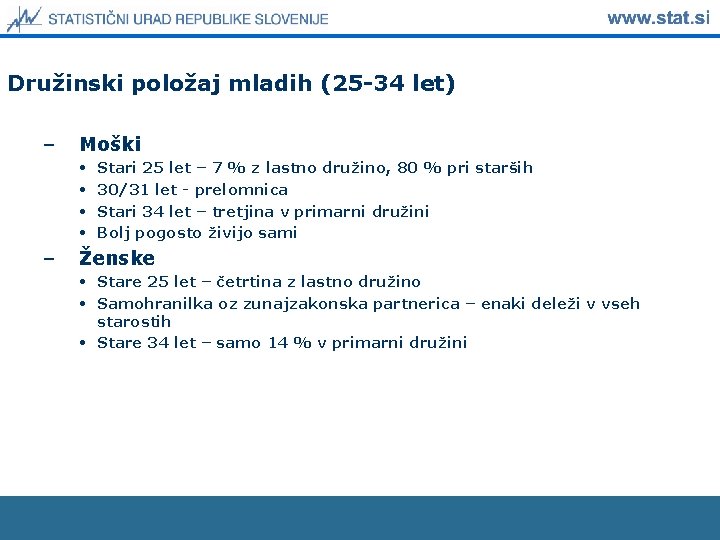 Družinski položaj mladih (25 -34 let) – Moški • • – Stari 25 let