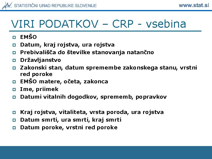 VIRI PODATKOV – CRP - vsebina p p p EMŠO Datum, kraj rojstva, ura