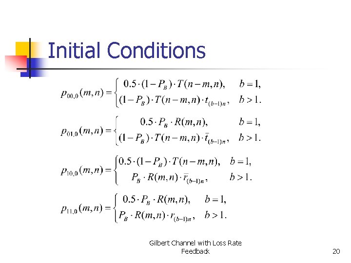 Initial Conditions Gilbert Channel with Loss Rate Feedback 20 
