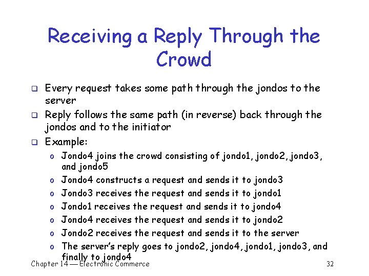 Receiving a Reply Through the Crowd q q q Every request takes some path