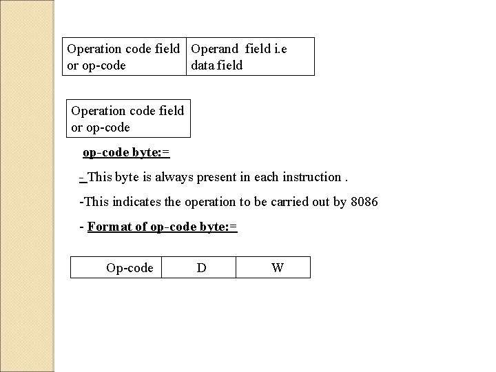 Operation code field Operand field i. e or op-code data field Operation code field