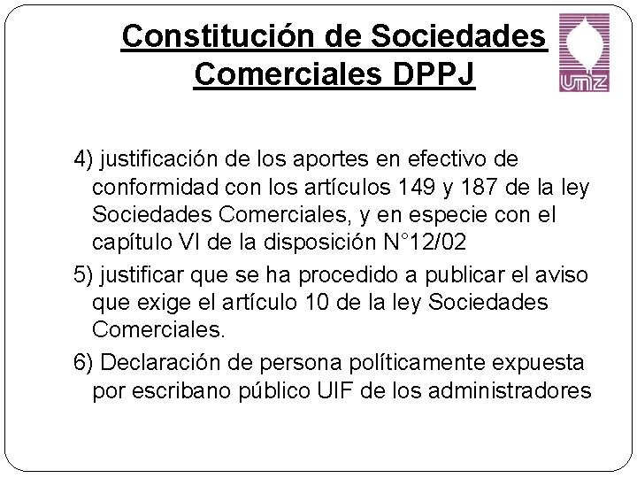 Constitución de Sociedades Comerciales DPPJ 4) justificación de los aportes en efectivo de conformidad