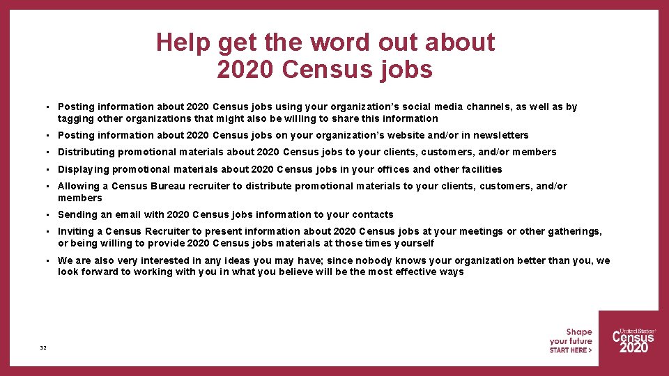 Help get the word out about 2020 Census jobs • Posting information about 2020