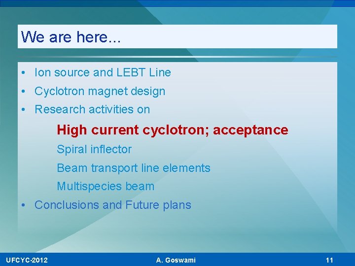 We are here. . . • Ion source and LEBT Line • Cyclotron magnet