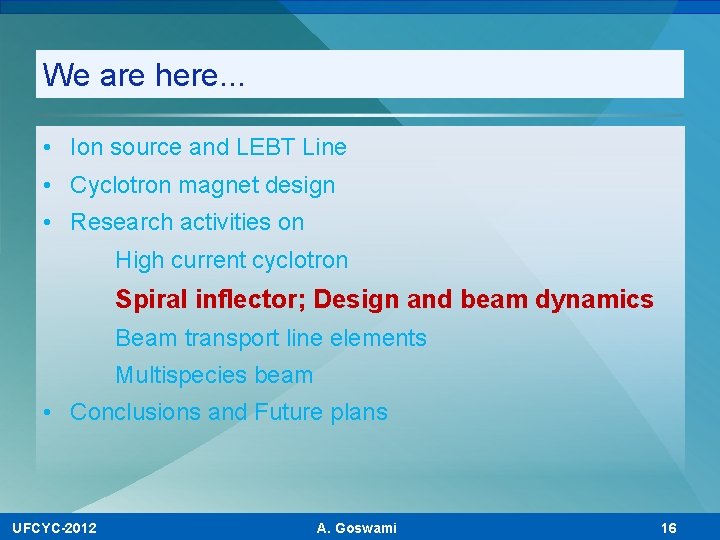 We are here. . . • Ion source and LEBT Line • Cyclotron magnet