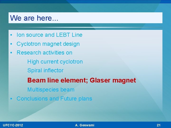 We are here. . . • Ion source and LEBT Line • Cyclotron magnet