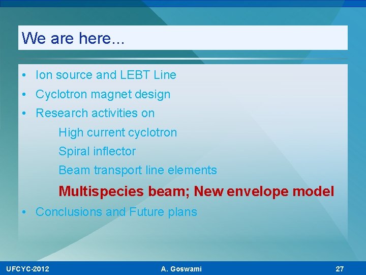 We are here. . . • Ion source and LEBT Line • Cyclotron magnet