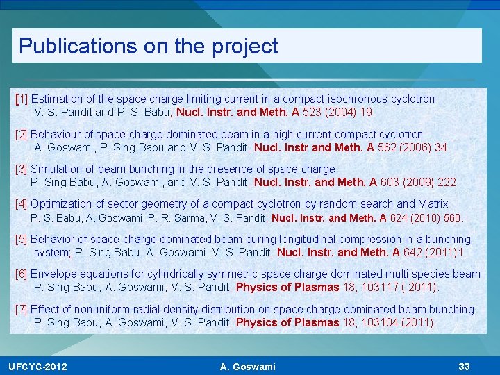 Publications on the project [1] Estimation of the space charge limiting current in a