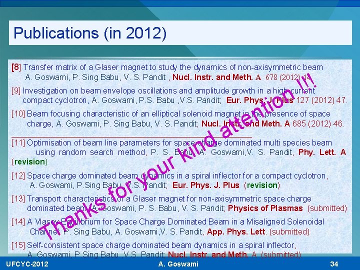 Publications (in 2012) [8] Transfer matrix of a Glaser magnet to study the dynamics