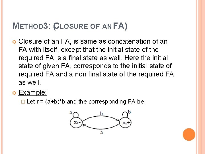 METHOD 3: (CLOSURE OF AN FA) Closure of an FA, is same as concatenation