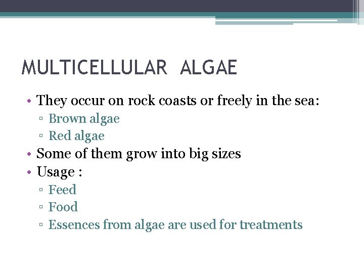 MULTICELLULAR ALGAE • They occur on rock coasts or freely in the sea: ▫