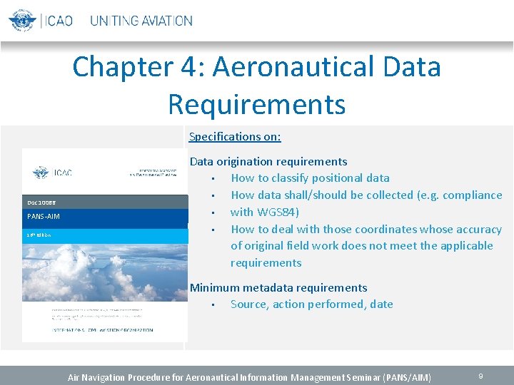 Chapter 4: Aeronautical Data Requirements Specifications on: Doc 10066 PANS-AIM 16 th Edition Data Chapter 4: Aeronautical Data Requirements Specifications on: Doc 10066 PANS-AIM 16 th Edition Data