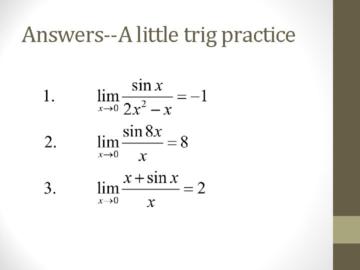 Answers--A little trig practice 