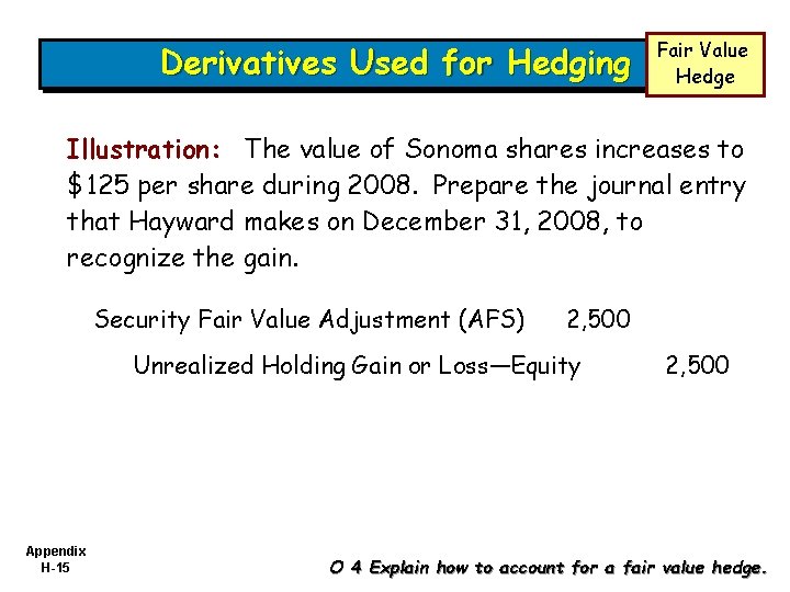 Derivatives Used for Hedging Fair Value Hedge Illustration: The value of Sonoma shares increases