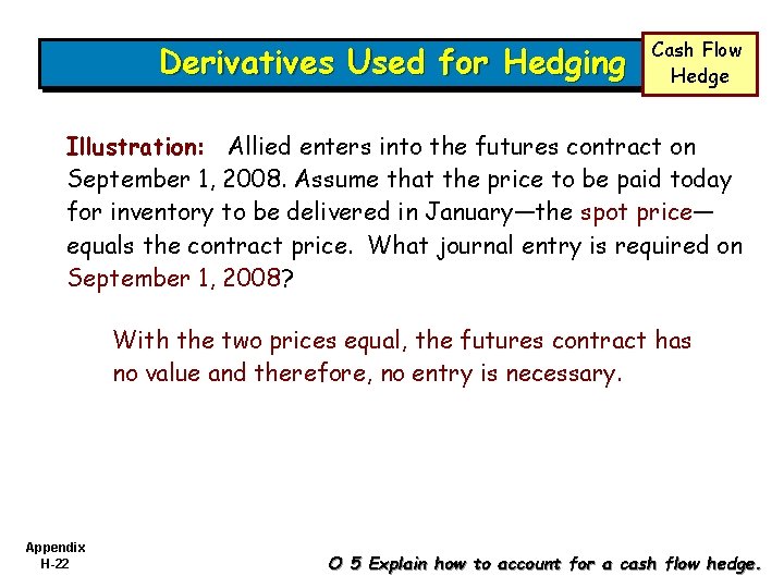 Derivatives Used for Hedging Cash Flow Hedge Illustration: Allied enters into the futures contract