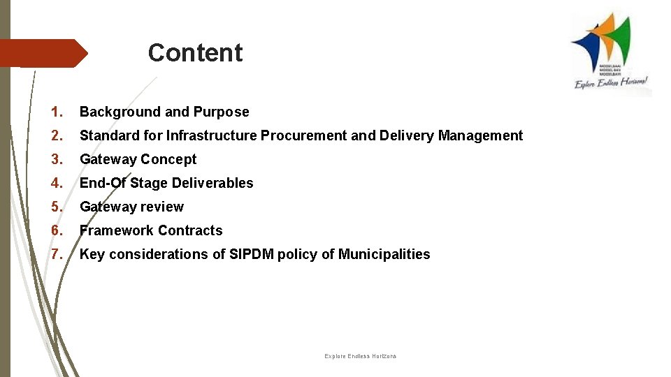 Content 1. Background and Purpose 2. Standard for Infrastructure Procurement and Delivery Management 3.