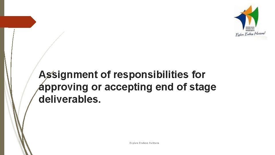 Assignment of responsibilities for approving or accepting end of stage deliverables. Explore Endless Horizons