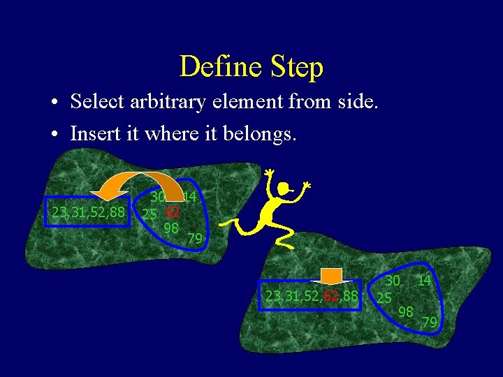 Define Step • Select arbitrary element from side. • Insert it where it belongs.
