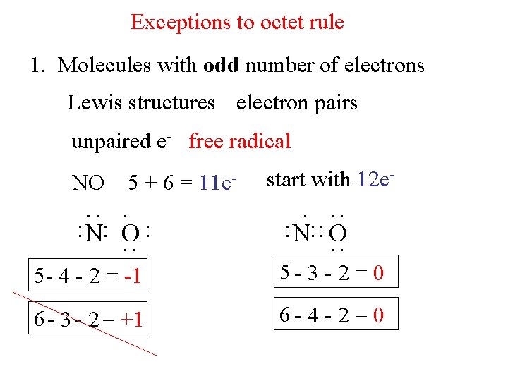 Exceptions to octet rule 1. Molecules with odd number of electrons Lewis structures electron
