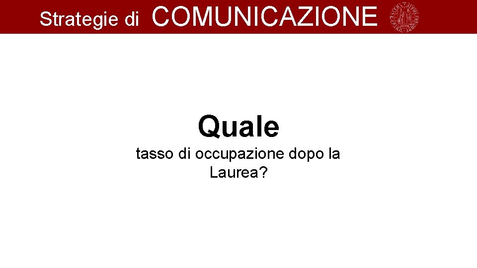 Strategie di COMUNICAZIONE Quale tasso di occupazione dopo la Laurea? 