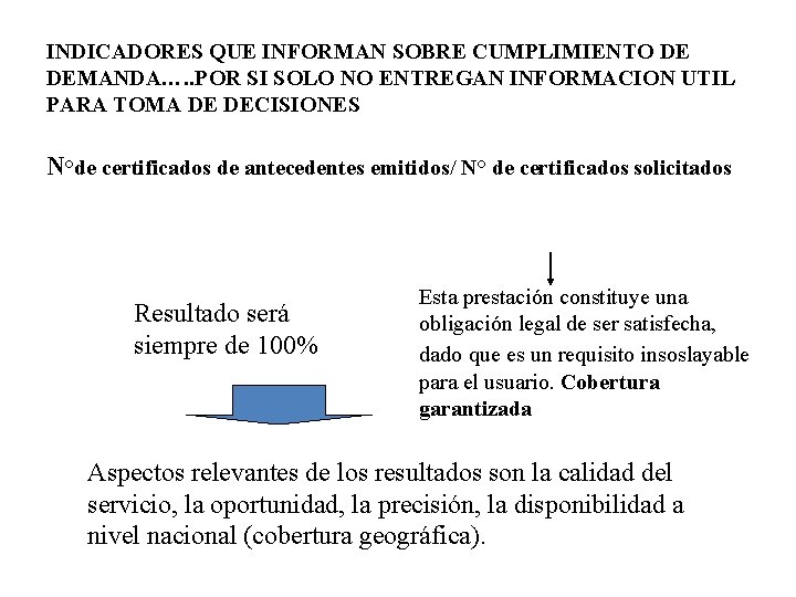 INDICADORES QUE INFORMAN SOBRE CUMPLIMIENTO DE DEMANDA…. . POR SI SOLO NO ENTREGAN INFORMACION INDICADORES QUE INFORMAN SOBRE CUMPLIMIENTO DE DEMANDA…. . POR SI SOLO NO ENTREGAN INFORMACION
